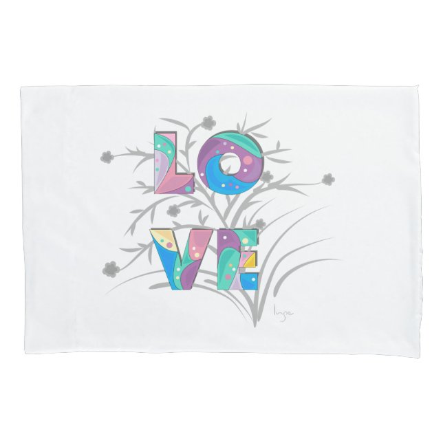 Modern White LOVE com Flores - Caixa de Travesseir (Frente)