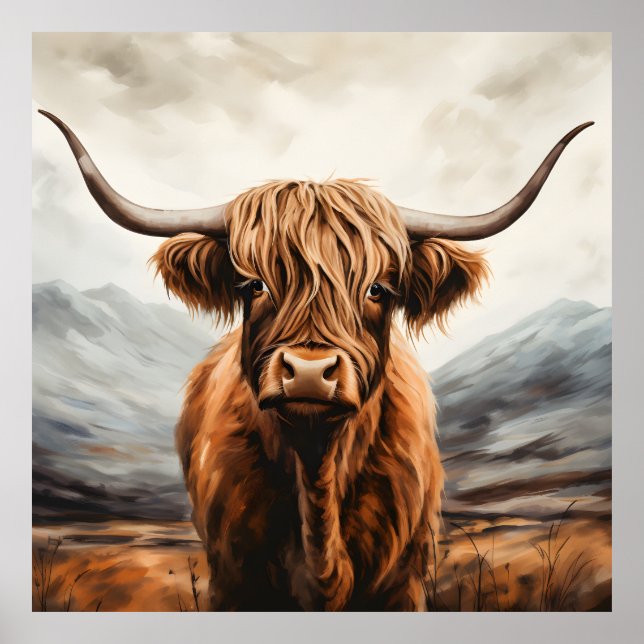 Moderna Highland Cow Watercolor impressão art (Frente)