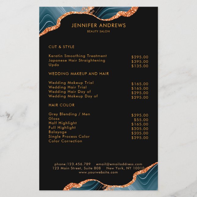 Moderner Marmor Glitzer Salon Preisliste Flyer (Frente)