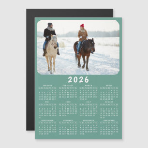 Moderno 2026 Calendário Magnético de Fotos Verde