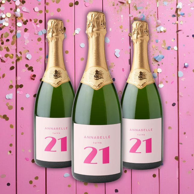 Moderno 21 ruas 21 Festas de aniversário Rosa (Blush pink custom bottle labels for girls 21st birthday party celebrations.)