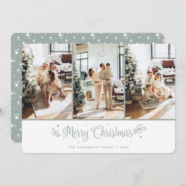 Moderno 3 Fotografias Estrelas Feliz Cartão de Nat (Frente/Verso)