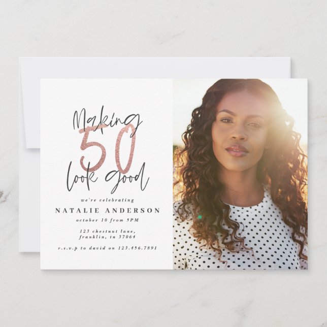 Moderno 50º aniversário - Tipografia Chic rosa gol (Frente)