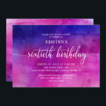 Moderno 60º Convite de aniversário<br><div class="desc">Lindo convite de aniversário 60º com fonte de script chic definida em um plano de fundo de cor d'água roxo e rosa.  Sacudir nosso convite para ver uma correspondência de volta para um toque especial extra.  Disponível em nosso compro em outras combinações de cores.</div>