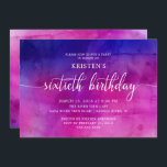 Moderno 60º Convite de aniversário<br><div class="desc">Belo convite de aniversário 60º com fonte de script chic definida em um fundo de cor d'água roxo e rosa. Sacudir nosso convite para ver uma correspondência de volta para um toque especial. Disponível em nosso compro em outras combinações de cores.</div>