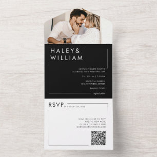 Moderno Casamento Preto e Branco Chic Minimalista 