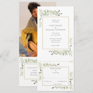 Moderno Convite de Casamento com Fotos e Vegetação