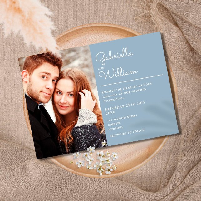 Moderno Convite de Casamento em Script Elegante Az (Criador carregado)