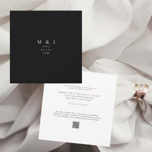 Moderno Convite de Casamento Preto e Branco Quadra