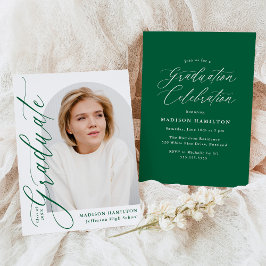 Moderno Convite de Formatura com Caligrafia Verde 