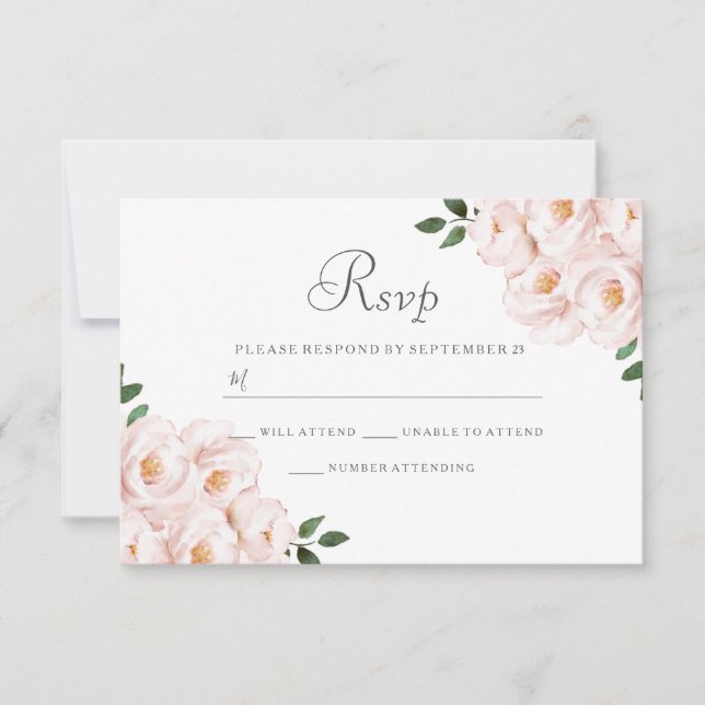 Moderno Convite de RSVP de Casamento Floral Rosa E (Frente)