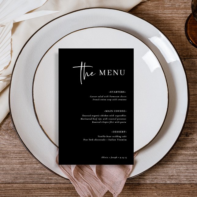 Moderno e minimalista simples | Menu Black Wedding (Criador carregado)