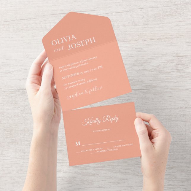 Moderno e minimalista simples | Peach Wedding (Aba destacável)