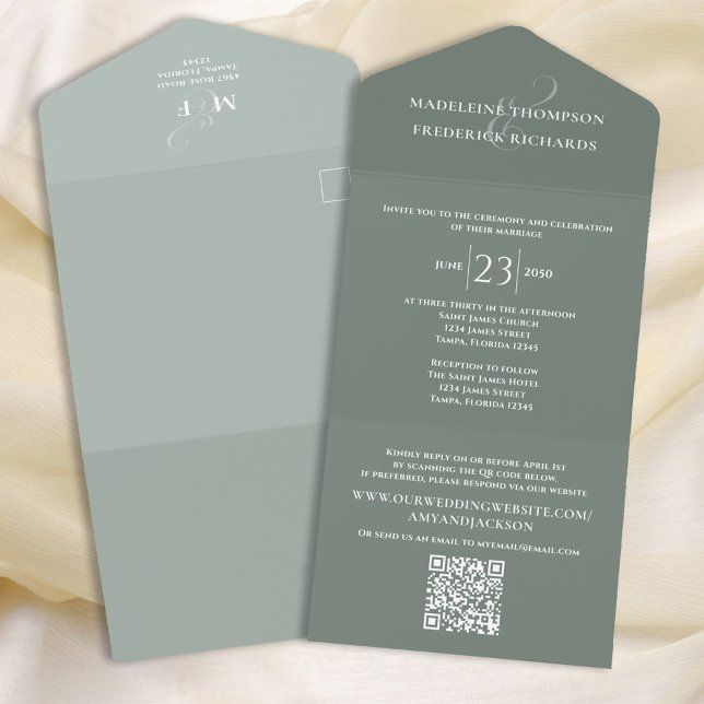 Moderno e Simples Sage Verde | RSVP de Código QR (Criador carregado)