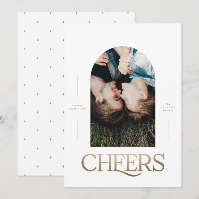 Moderno elegante 1 foto tipografia dourada Natal (Frente/Verso)