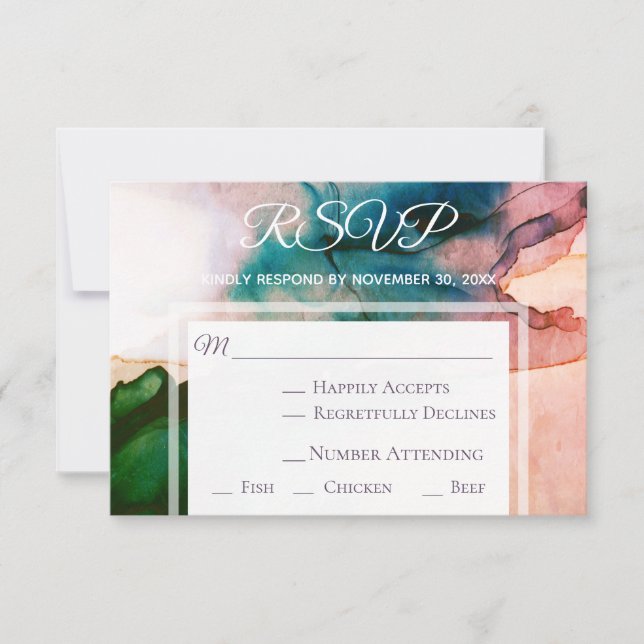 *~* Moderno Elegante  Casamento com RSVP Aquarela (Frente)