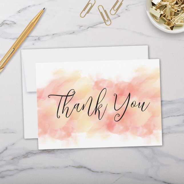 Moderno Elegante Peach Coral Flat Obrigado Cartões (Elegant Modern Simple Minimal Coral and Peach Thank You Cards)