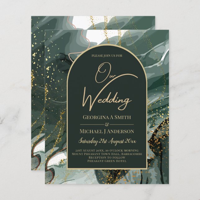 Moderno Emerald Green Dourado Agate Marble WEDDING (Frente/Verso)