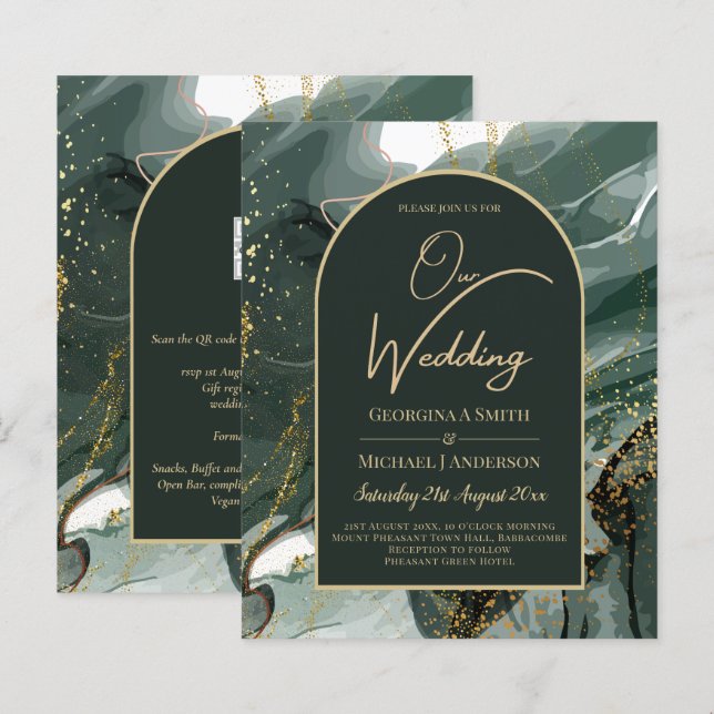 Moderno Emerald Green Dourado Agate Marble WEDDING (Frente/Verso)