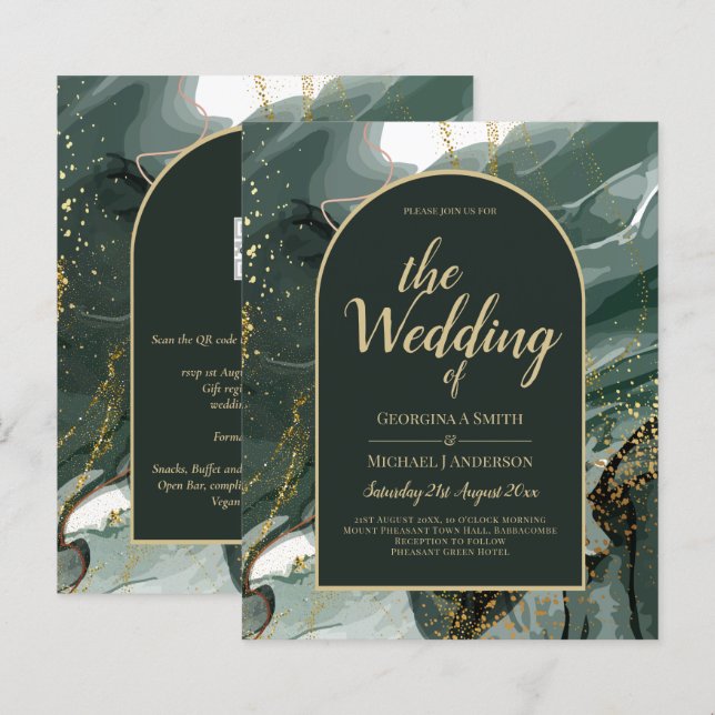 Moderno Emerald Green Dourado Agate Marble WEDDING (Frente/Verso)