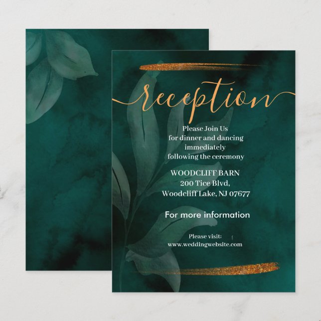 moderno esmerald green e deixa cartão de recepção (Frente/Verso)