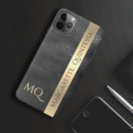 Moderno Estilo Preto Couro Folha Dourada Monograma