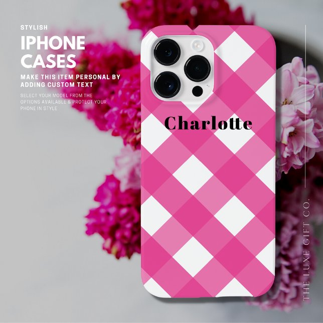 Moderno Estilo Simples Xadrez Rosa com Nome (Criador carregado)