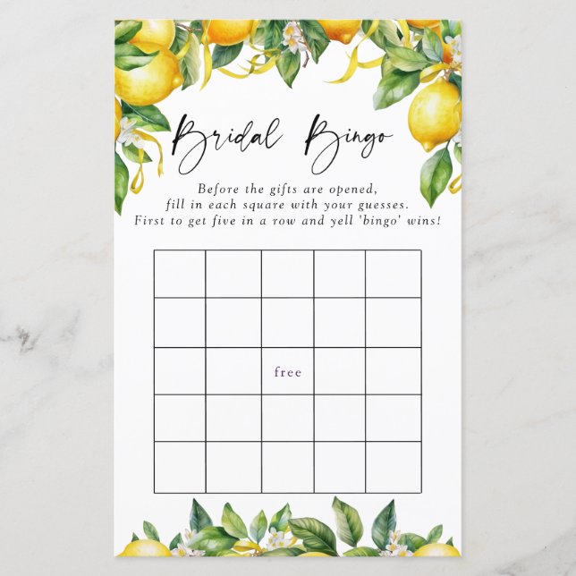 Moderno Lemons Citrus Bridal Bingo (Frente)