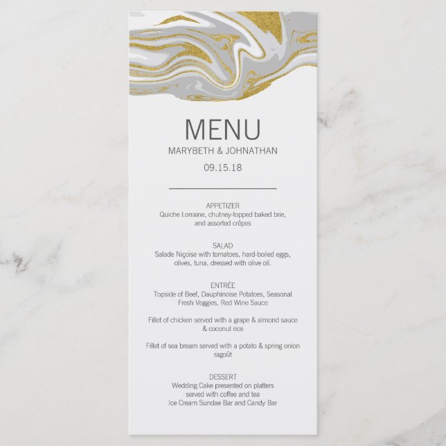 moderno Marble e Dourado Cartão de Menu Casamento (Frente)