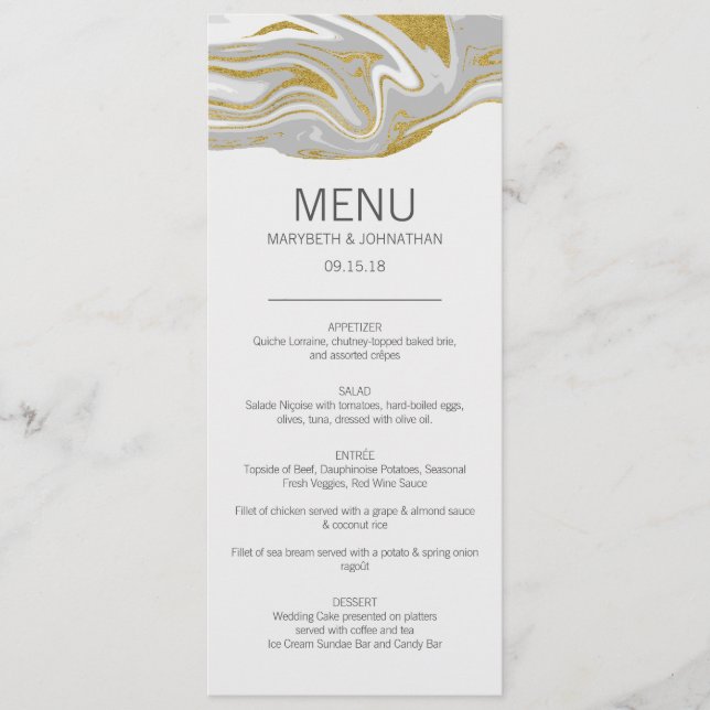 moderno Marble e Dourado Cartão de Menu Casamento (Frente)