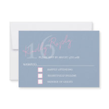 Moderno Minimalista 16º RSVP Rosa Azul Aniversário