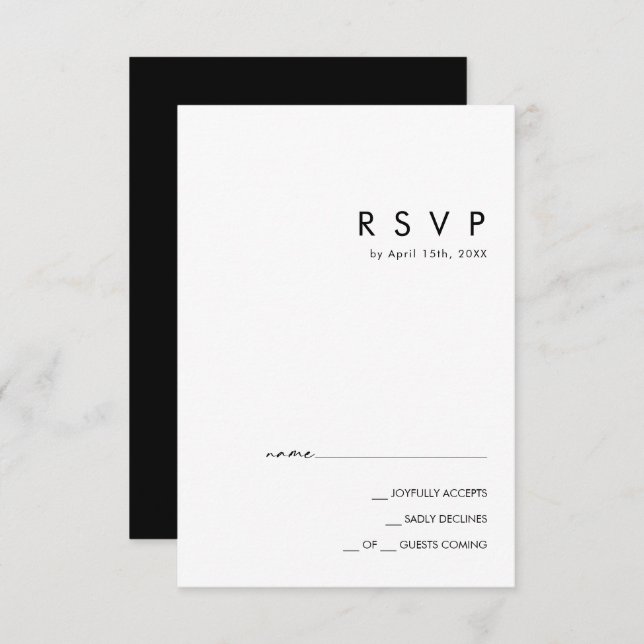 Moderno Minimalista | Placa RSVP Preta (Frente/Verso)
