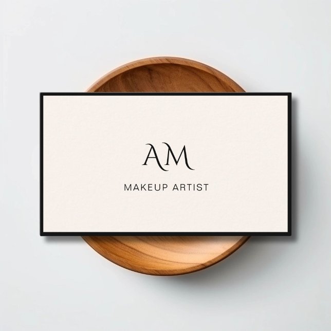 Moderno, Monograma, Cartão de visita Beige (Modern, Monogram, Beige-Black Business Card)