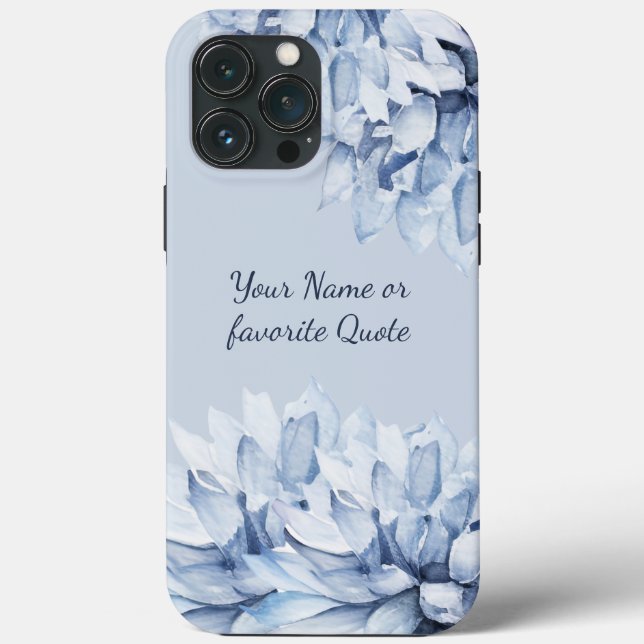 Moderno Personalizado Azul Derrante Floral (Verso)