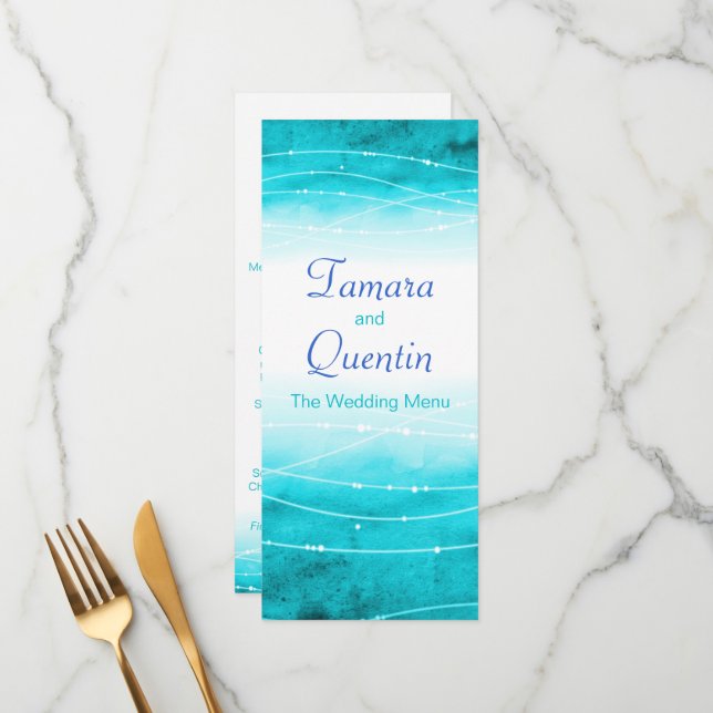 Moderno pintado abstém-se no menu de casamento azu (Frente/Verso In Situ)
