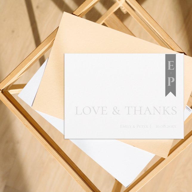 Moderno Preto e Branco Amor e Agradecimento Contem (Modern Contemporary Black White Love & Thanks Thank You Card)