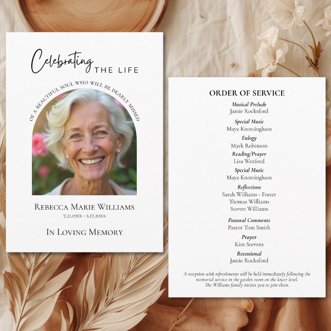 Moderno Programa de Funeral Celebrando a Vida com  (Modern Celebrating The Life Arch Photo Funeral Program)