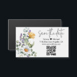 moderno salvar o íman ddate qr code wildflower<br><div class="desc">elegante e moderno salvar a data qr code watercolor wildflower cartão magnético</div>