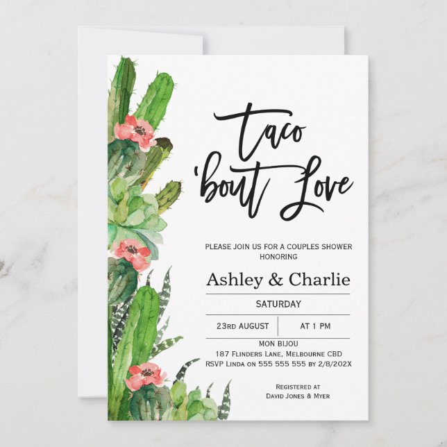 Moderno Taco sobre Convite para Chás de Casais de  (Frente)