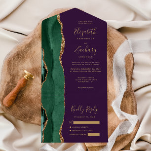 Moderno Verde Esmeralda Ouro Ágata Roxo Casamento
