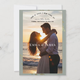 Moderno Verde Sage Dourado Botânico Save the Date