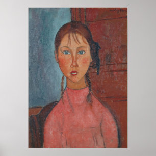 Modigliani Girl com Braids Modern Art Impressão