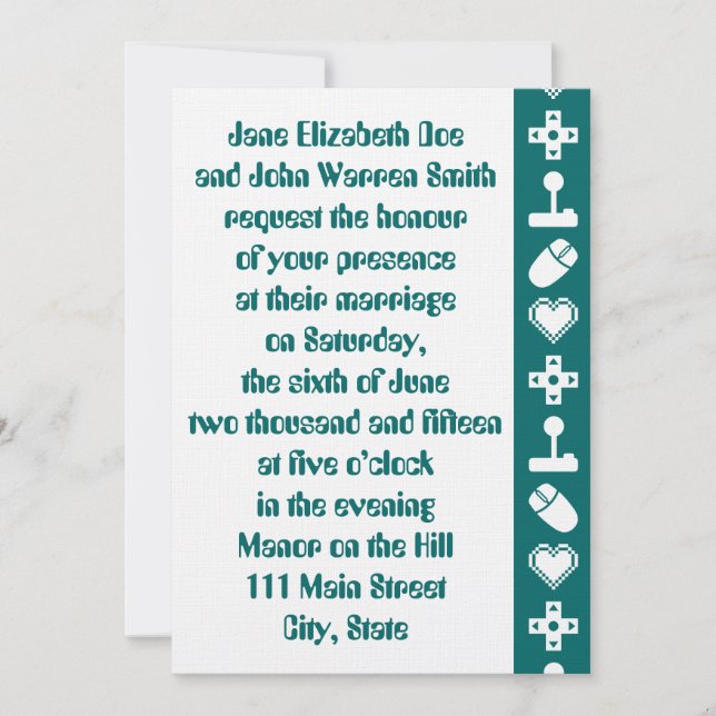 Modo Multijogador no Convite para Casamento Teal (Frente)