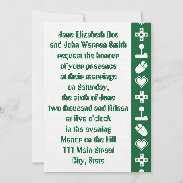 Modo Multijogador no Convite para Casamento Verde (Frente)