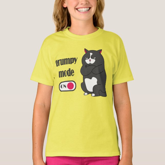 Modo rabugento em T-Shirt de gato gordo engraçado (Frente)