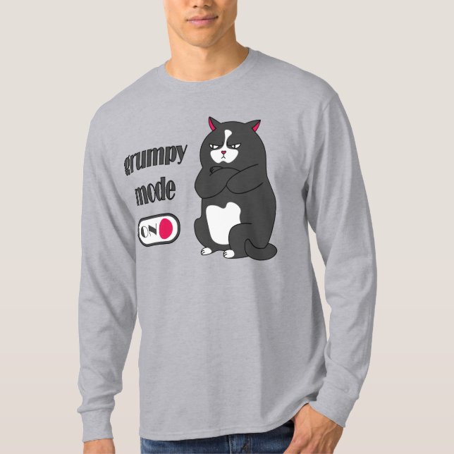 Modo rabugento em T-Shirt de gato gordo engraçado (Frente)