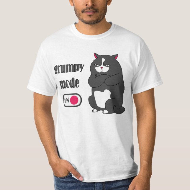 Modo rabugento em T-Shirt de gato gordo engraçado (Frente)