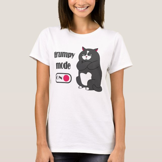 Modo rabugento em T-Shirt de gato gordo engraçado (Frente)