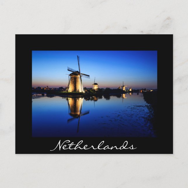 Moinhos de vento em cartão postal preto Blue Hour (Frente)