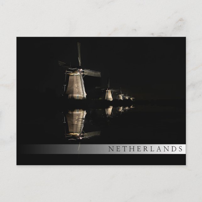 Moinhos de vento iluminados à noite cartão postal (Frente)